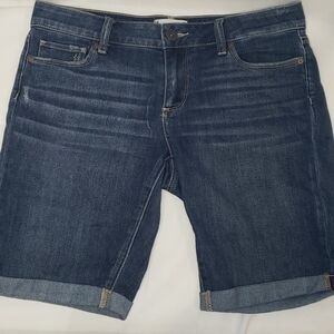PAIGE Jax Knee Distressed Denim Jean Shorts Bermuda Rolled Cuff